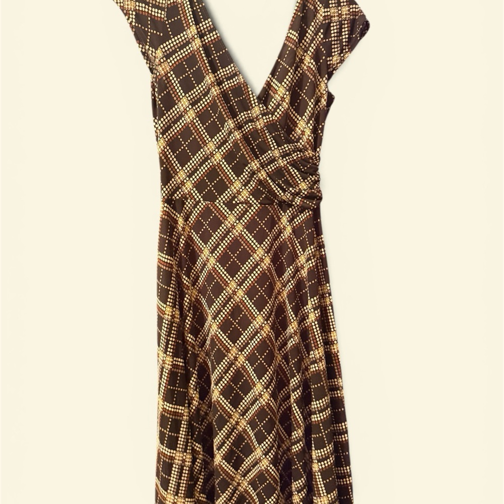 SL Fashions Brown and Cream Plaid Midi Dress